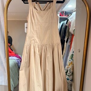 Sleeveless Cream Midi Dress with Gathered Skirt